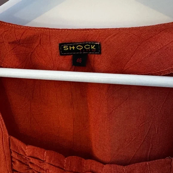 90s LINEN Terracotta/Rust Fairycore/Boho Bell Sleeve Top Rushed fringe XS/S/M - Picture 5 of 8